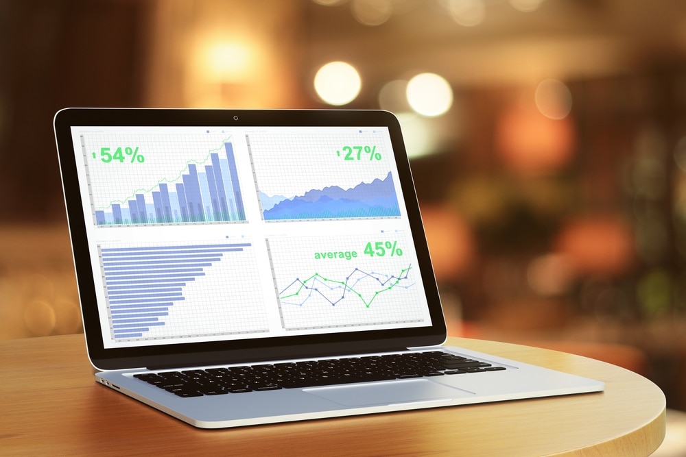 laptop showing graphics of financial statements